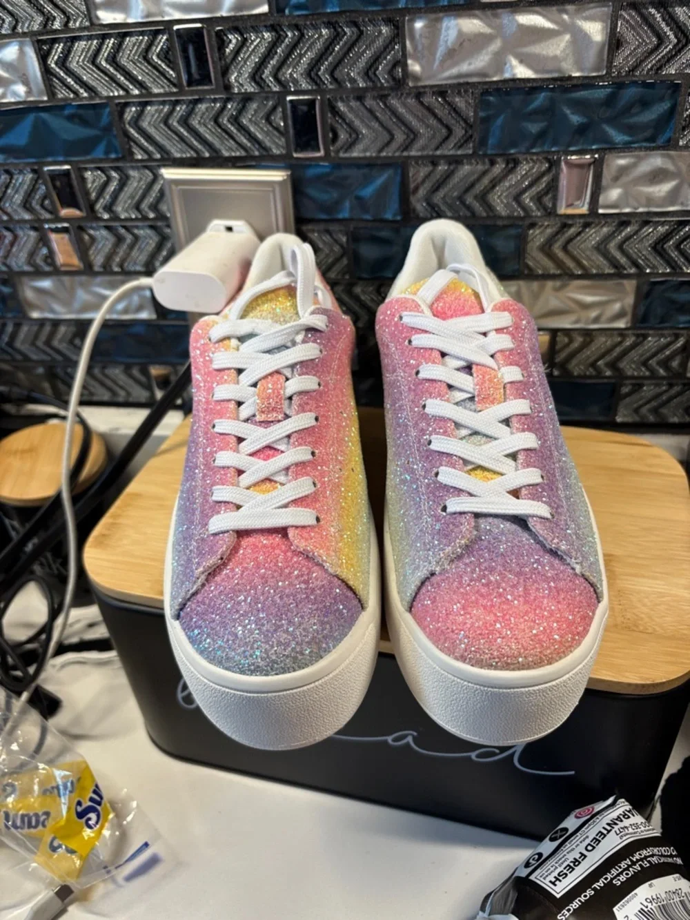 Glitter Rainbow Platform Sneaker - Pink Multi